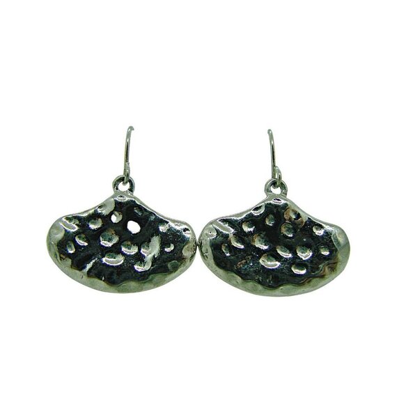 Lot of 2 Dangle Earrings Hammered & Puffy Bulb Designs 1" Fashion Silver Tone - Picture 2 of 6